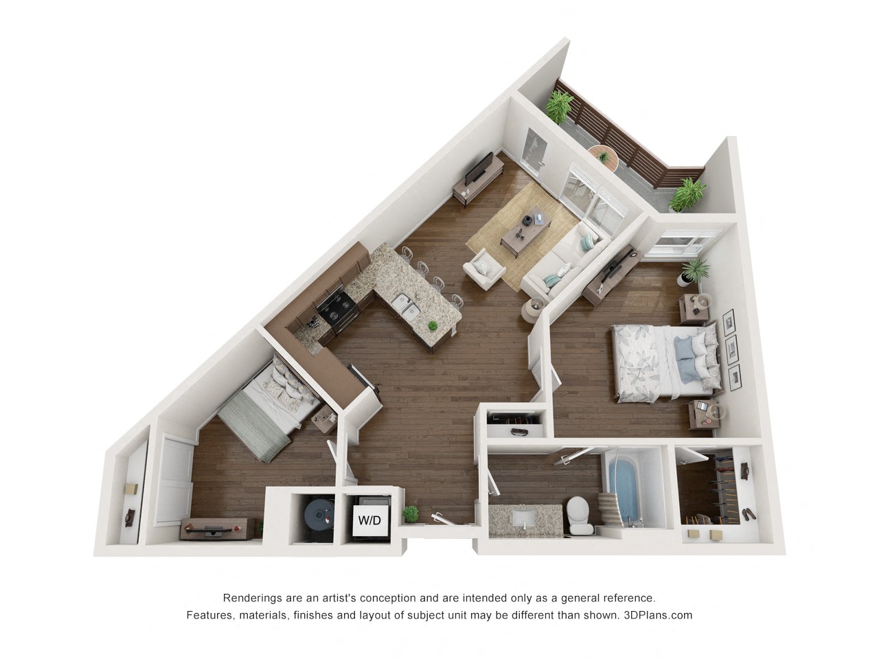 Floor plan for 2 beds, 1 bath, 894 sqft